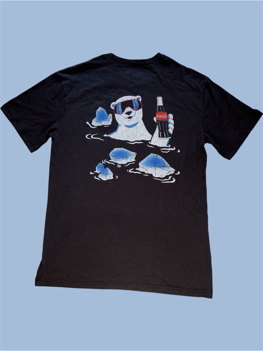 Coca Cola Black Short Sleeve Tee with Red Logo and Polar Bear Patch